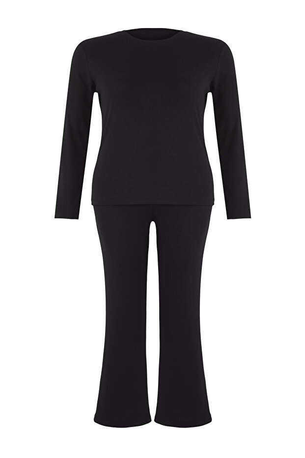 Wardrobe Essentials Siyah Fitted/Vücuda Oturan Fitilli Esnek Örme Alt-Üst Takım TBBAW26CP00010 - 5