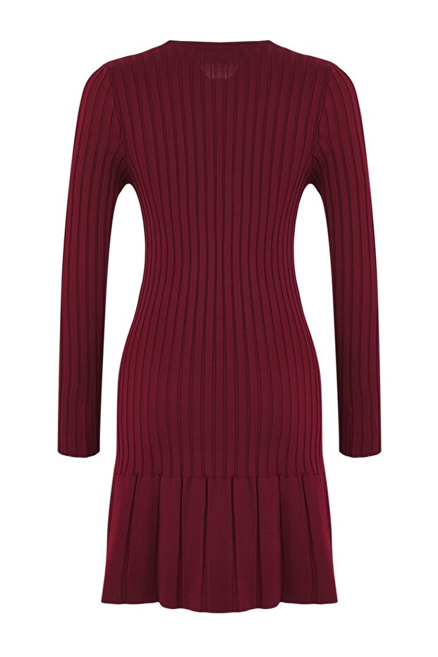 Bordo Mini Pileli Triko Elbise TWOAW24EL00013 - 7