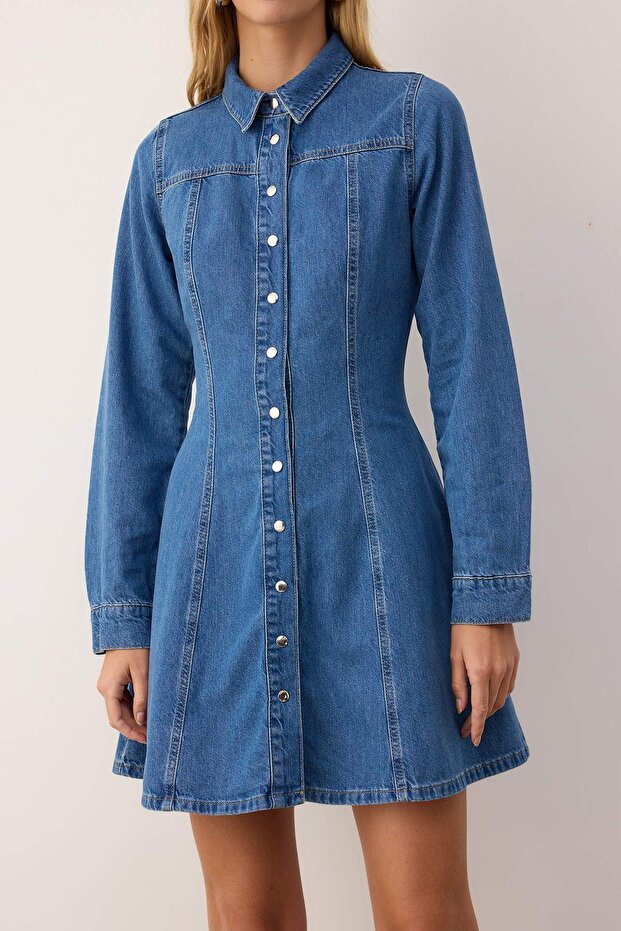 Mavi Mini Denim Gömlek Elbise TWOAW26EL00034 - 3