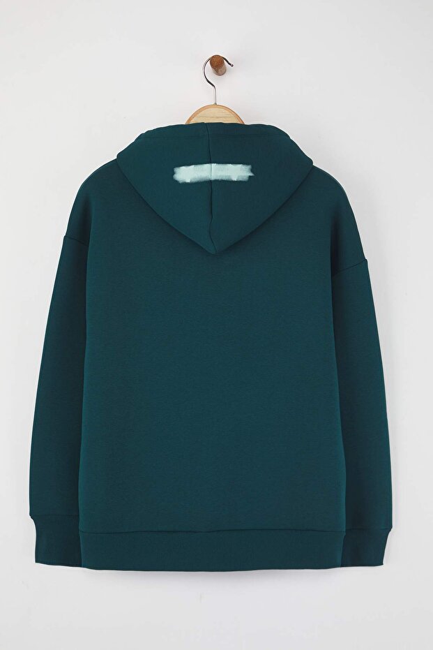 Petrol Teen Oversize/Geniş Kalıp Slogan Baskılı Kalın İçi Polarlı Örme Sweatshirt TWOAW26SW00125 - 6