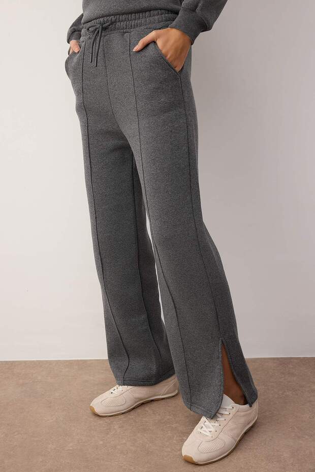 Antrasit Bisiklet Yaka Oversize/Geniş Kesim Üst Wide Leg Alt Örme Alt - Üst Takım TWOAW26AU00080 - 3
