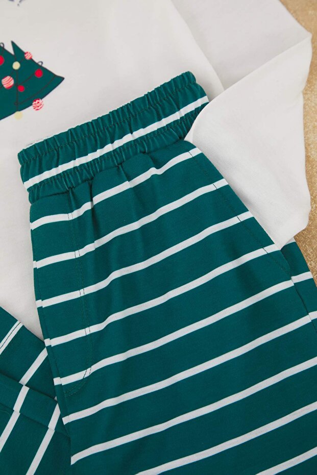 Yeşil Yumuşak Dokulu Baskılı Regular Örme Unisex Çocuk Pijama Takımı TKDAW26PT00004 - 4