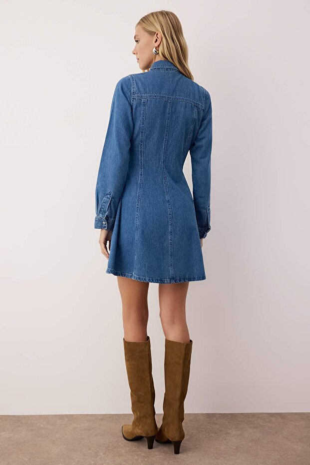 Mavi Mini Denim Gömlek Elbise TWOAW26EL00034 - 4