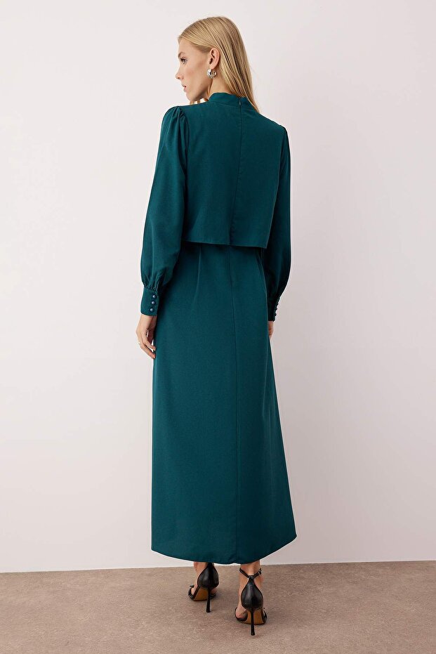 Grünes Aller-Kleid mit detaillierten Webteilen TCTSS24EB00190 - 4