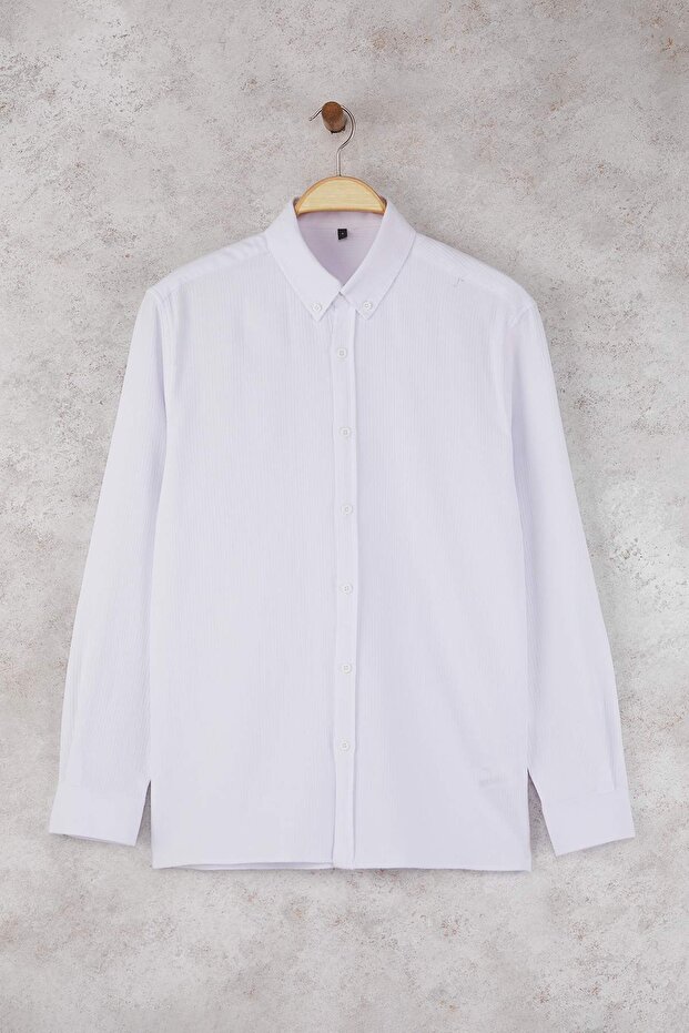 Beyaz Slim Fit Erkek Dokulu Gömlek TMNAW26GO00002 - 5