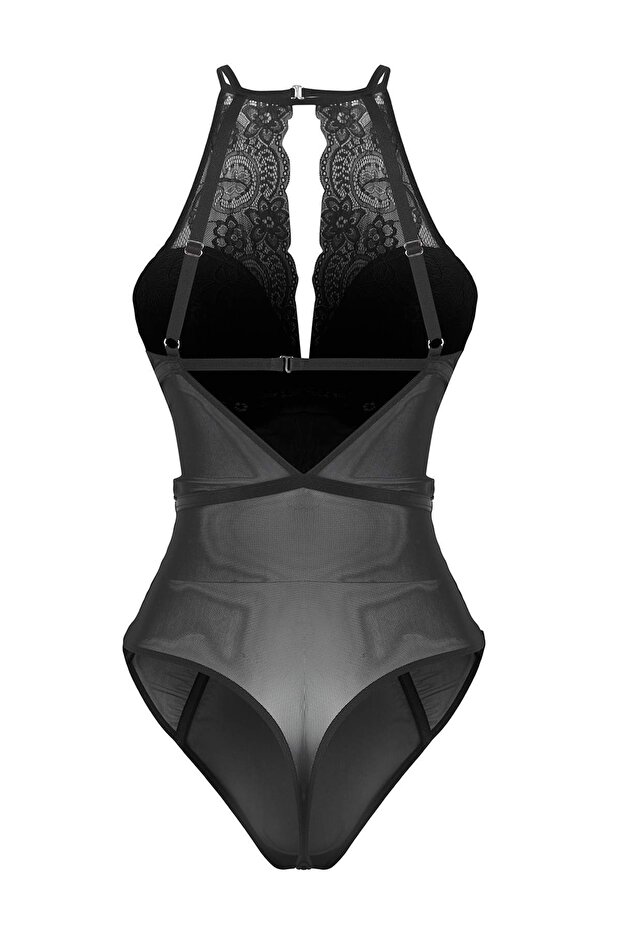 Siyah Dantel Biye Detaylı Kaplı Örme Body THMAW26BD00000 - 8