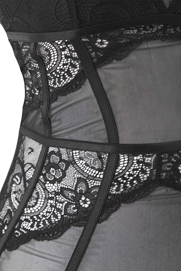 Siyah Dantel Biye Detaylı Kaplı Örme Body THMAW26BD00000 - 7