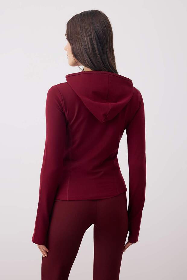 Bordo Soft Fırçalı Kumaş Kapüşonlu ve Reflektör Baskılı Örme Spor Ceket THMAW26SK00000 - 5