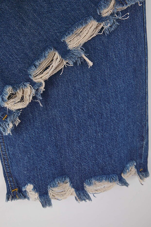 Mavi Yüksel Bel Paçası Destroylu İspanyaol Paça Büyük Beden Flare Fit Jeans TBBAW26CJ00016 - 6