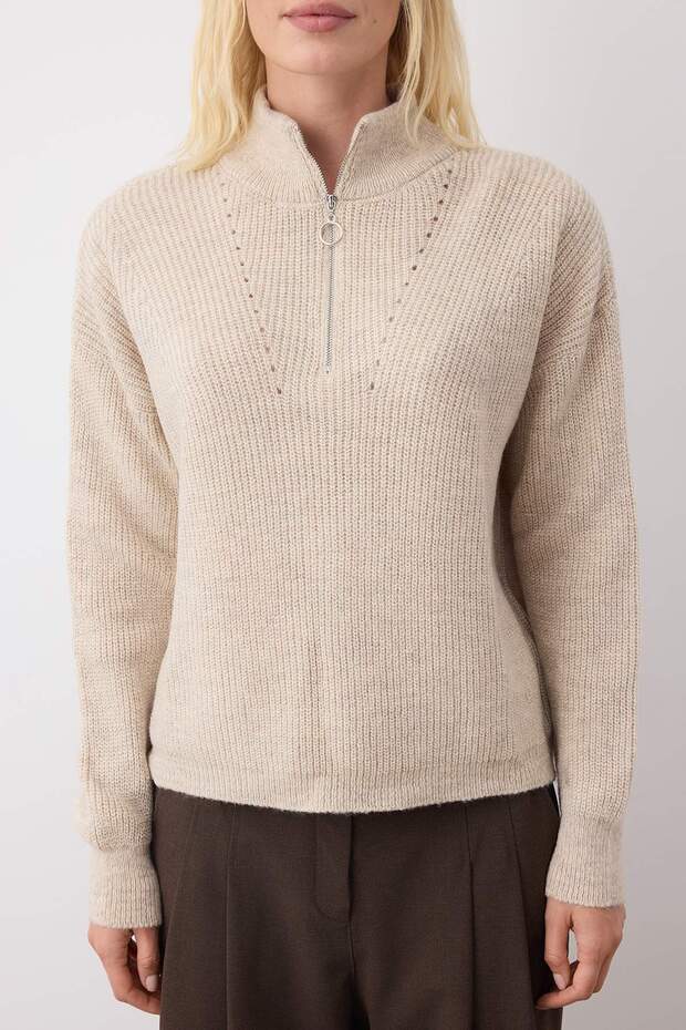 Weich strukturierter Paar-Strickpullover mit Reißverschluss in Steinoptik – TWOAW20XS0009 - 4