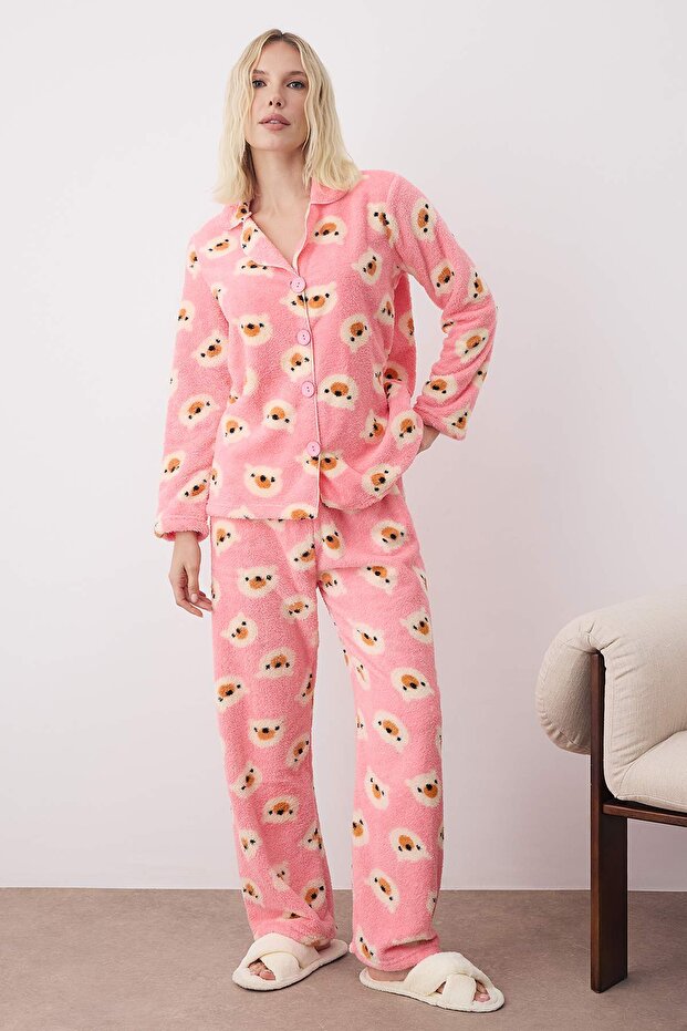 Pembe Ayıcıklı Wellsoft Kışlık Örme Pijama Takımı THMAW25PT00054 - 1