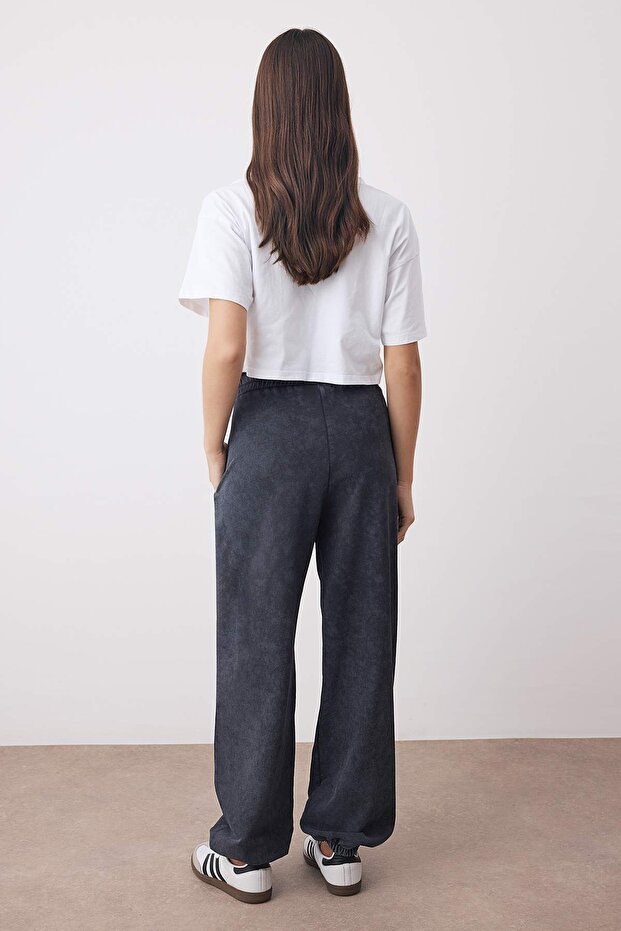 Antrasit Eskitme/Soluk Efektli Loose Jogger Örme Eşofman Altı TWOAW26EA00019 - 4