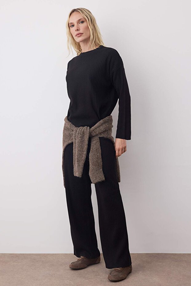 Černý Wide Fit Basic Knitwear Spodní-Top Set TWOSS20AU0084 - 1