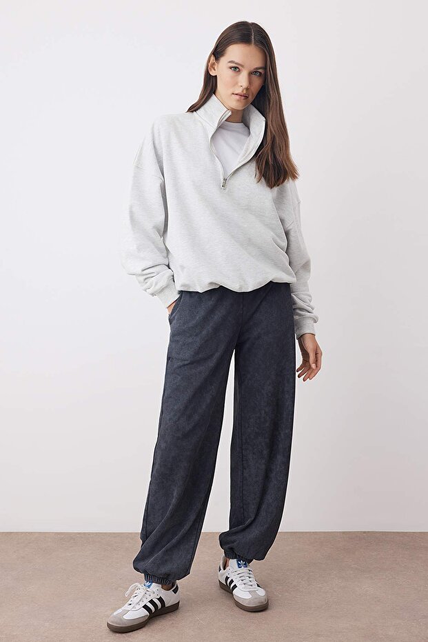 Antrasit Eskitme/Soluk Efektli Loose Jogger Örme Eşofman Altı TWOAW26EA00019 - 1