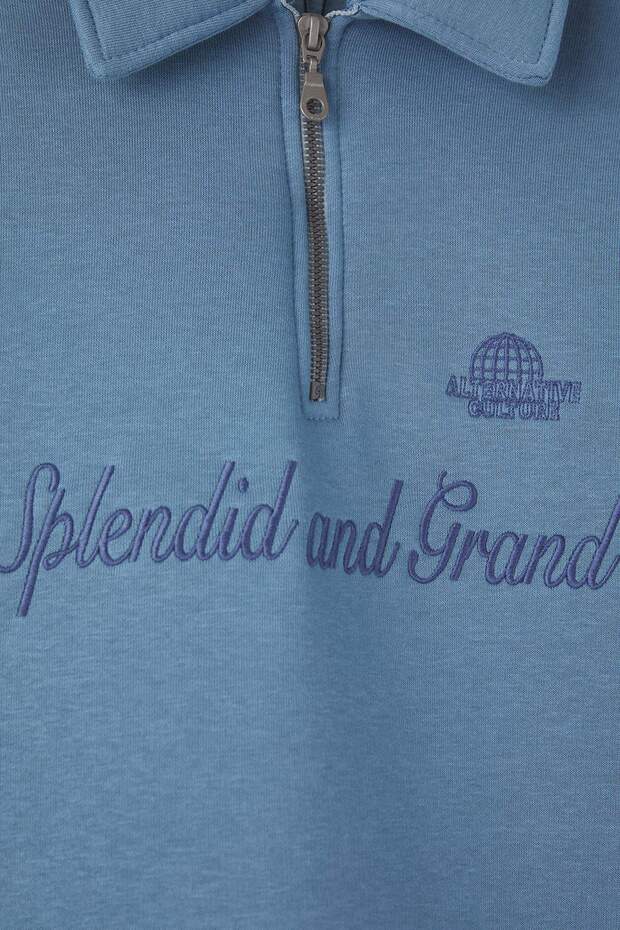 Mavi Yeni Oversize/Geniş Kesim Polo Yaka Slogan Nakışlı İçi Şardonlu Sweatshirt TMNAW26SW00011 - 6