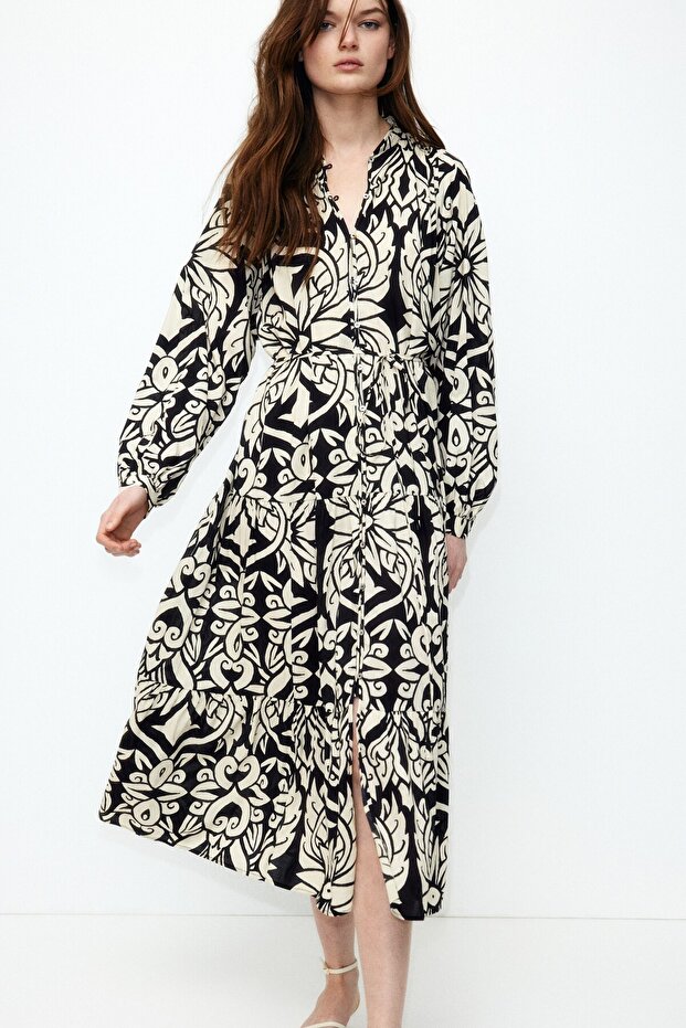 Katlı Maksi Elbise - 2