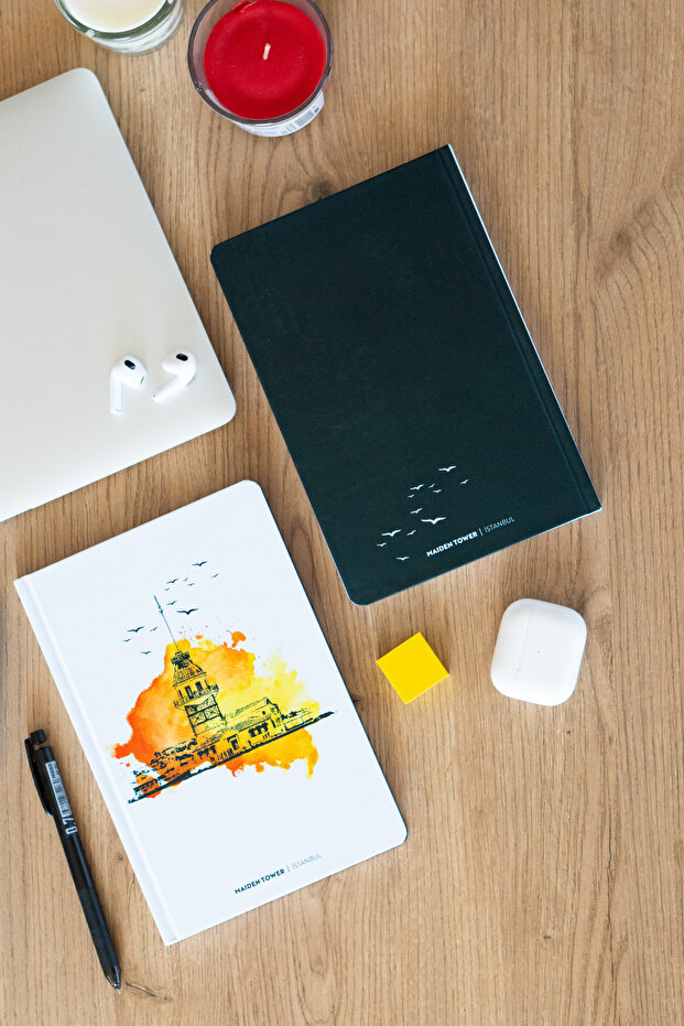 Istanbul Collection Maiden Tower View - Hard Cover Dotted Notebook 14X21 cm