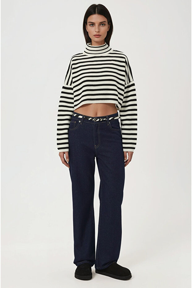 Yüksek Yakalı Crop Kazak - 2