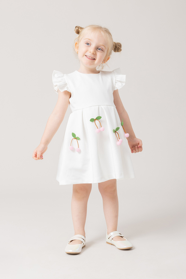 Girl's Pleated Cherry Lined Dress - Defne