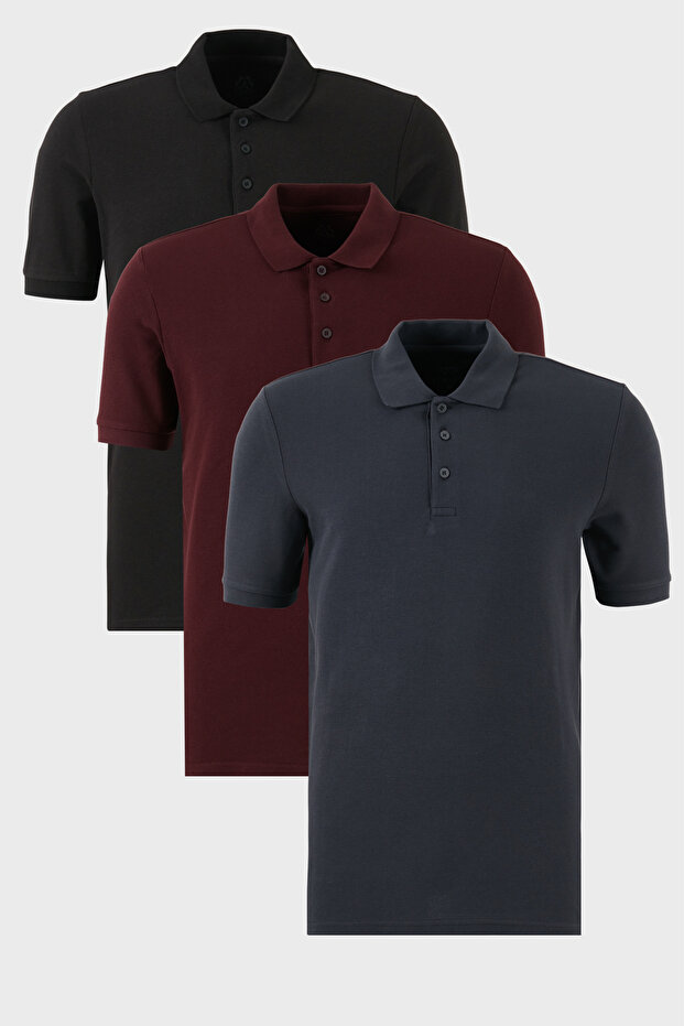 Cotton Regular Fit Buttoned Polo Neck 3 Pack t Shirts Men's t Shirt 5902127 S3