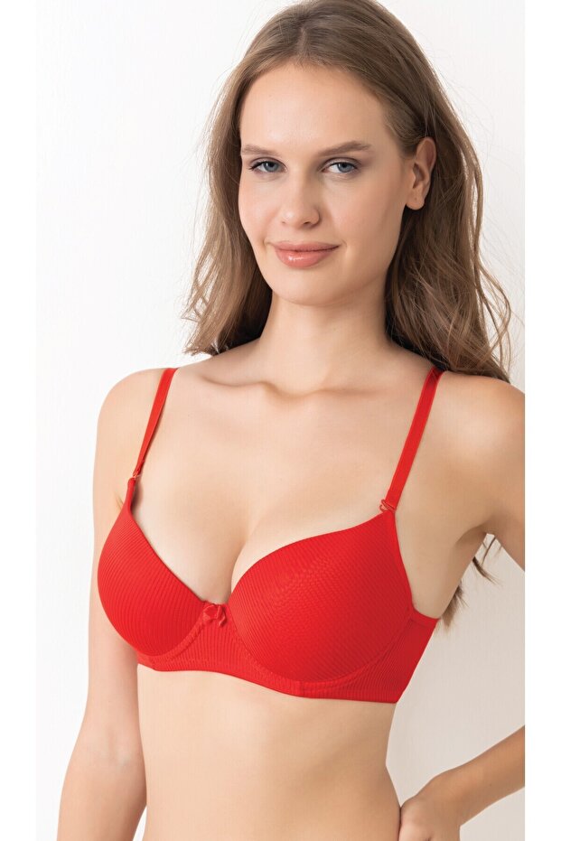 Supported Basic Patterned Push-Up Bra Red 260 - 1