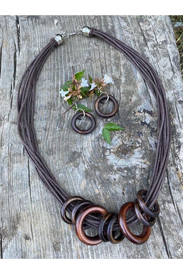 AUTHENTIC BOHEM Wooden Ring NECKLACE, EARRING
