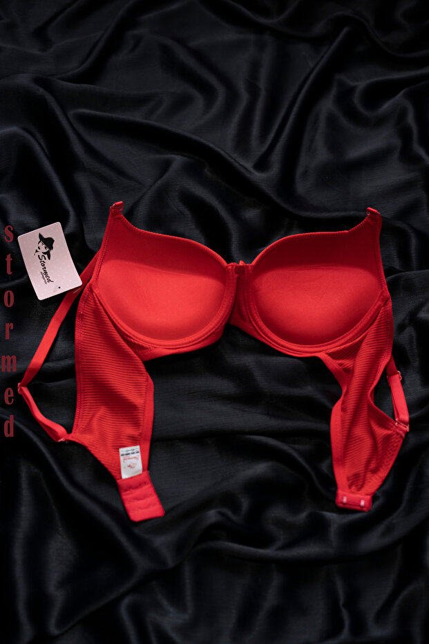 Supported Basic Patterned Push-Up Bra Red 260 - 5