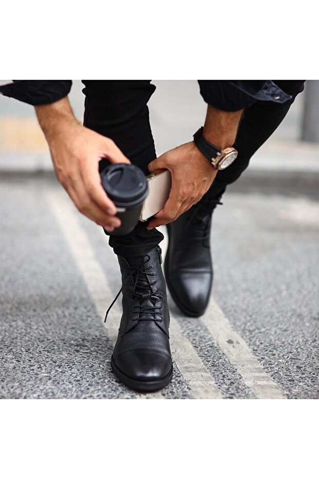 - Black Suede Lace-Up Men's Boots with Zipper 102-8008-01Eva