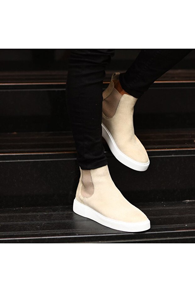 - Beige Suede Leather Eva Sole Unisex Chelsea Boots 102-041-HE1065