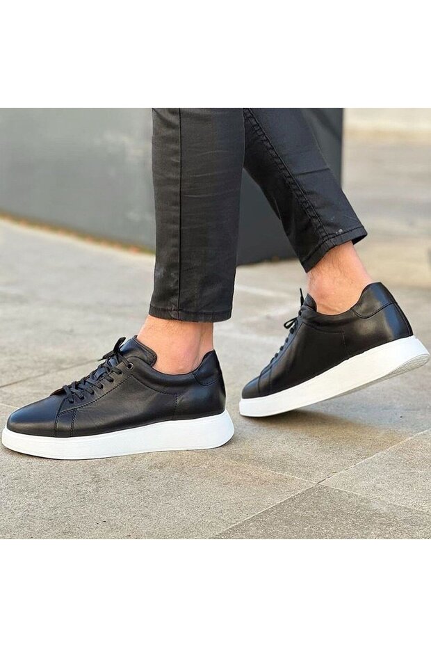 - Black Leather Men's Casual Shoes 101-7039-H1235