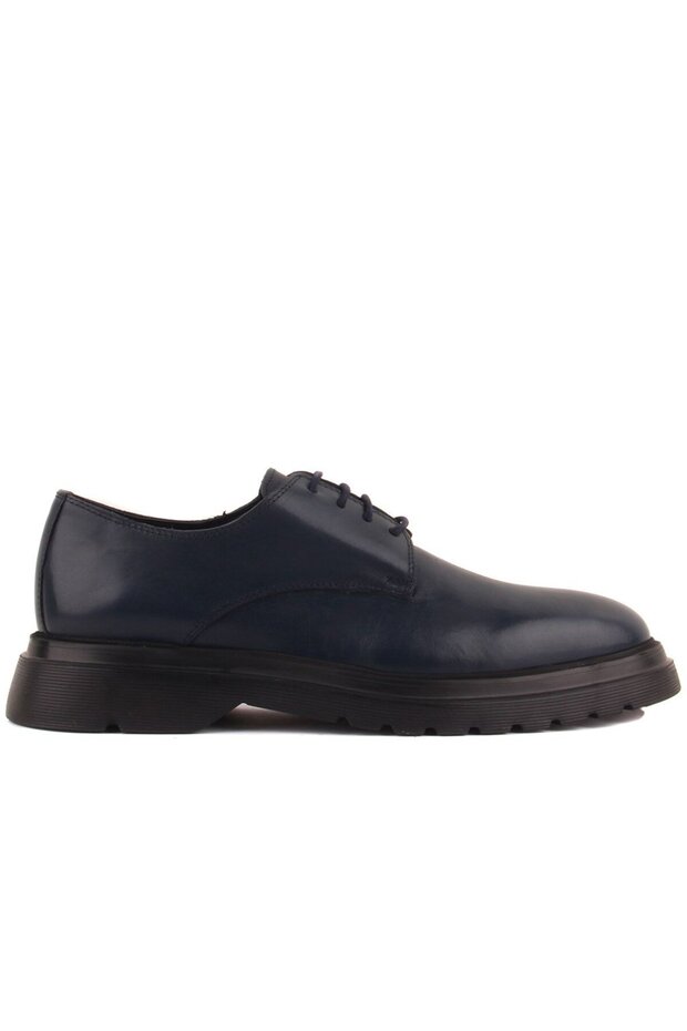- Navy Blue Leather Lace-Up Men's Casual Shoes 101-7079-H1085
