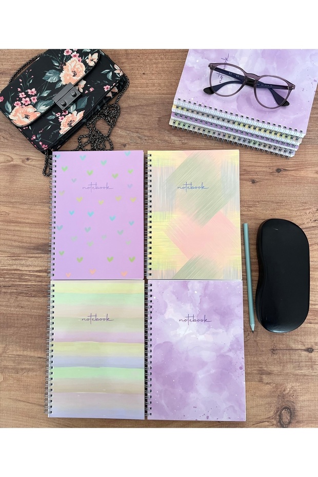 4 قطع مقاس A5 دفتر مدرسي مربع الشكل حلزوني 80 ورقة - دفتر ملاحظات مربع الشكل منقوش بالألوان مقاس A5 - 1