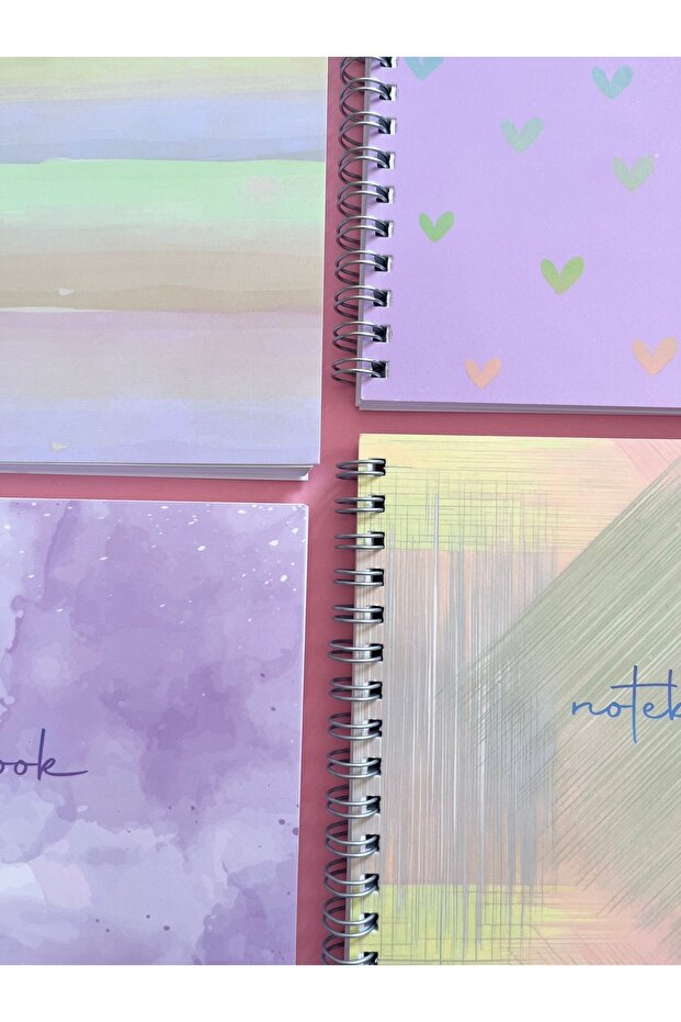 4 قطع مقاس A5 دفتر مدرسي مربع الشكل حلزوني 80 ورقة - دفتر ملاحظات مربع الشكل منقوش بالألوان مقاس A5 - 3