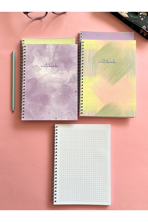 4 قطع مقاس A5 دفتر مدرسي مربع الشكل حلزوني 80 ورقة - دفتر ملاحظات مربع الشكل منقوش بالألوان مقاس A5 - 4