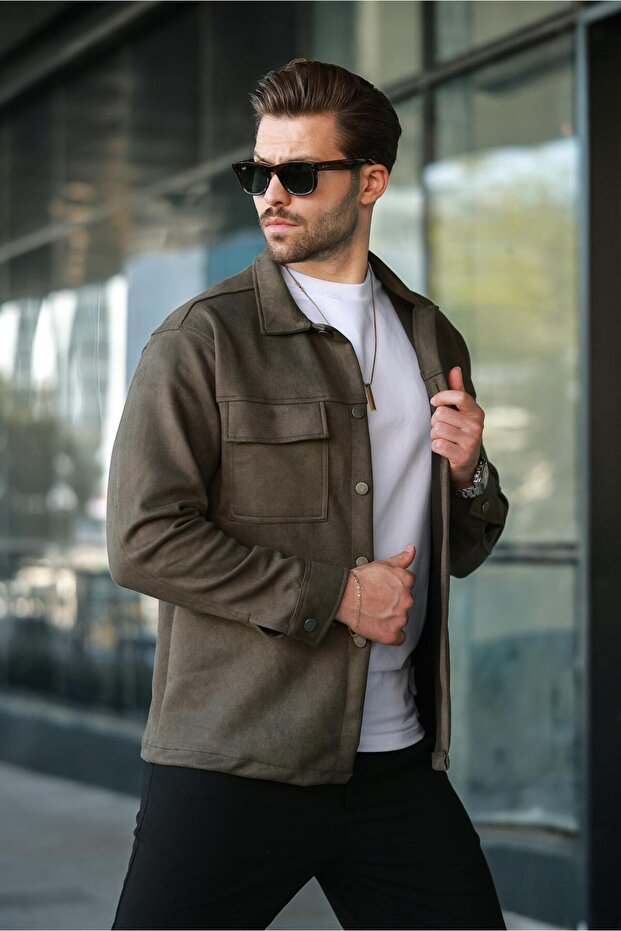 6748 Model Khaki Shirt Jacket - Pocket Detailed - 3