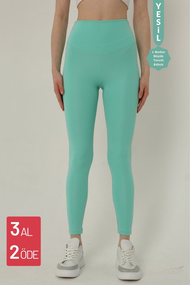3022 Water Green High Waist Slimming and Gathering Summer Women's Leggings