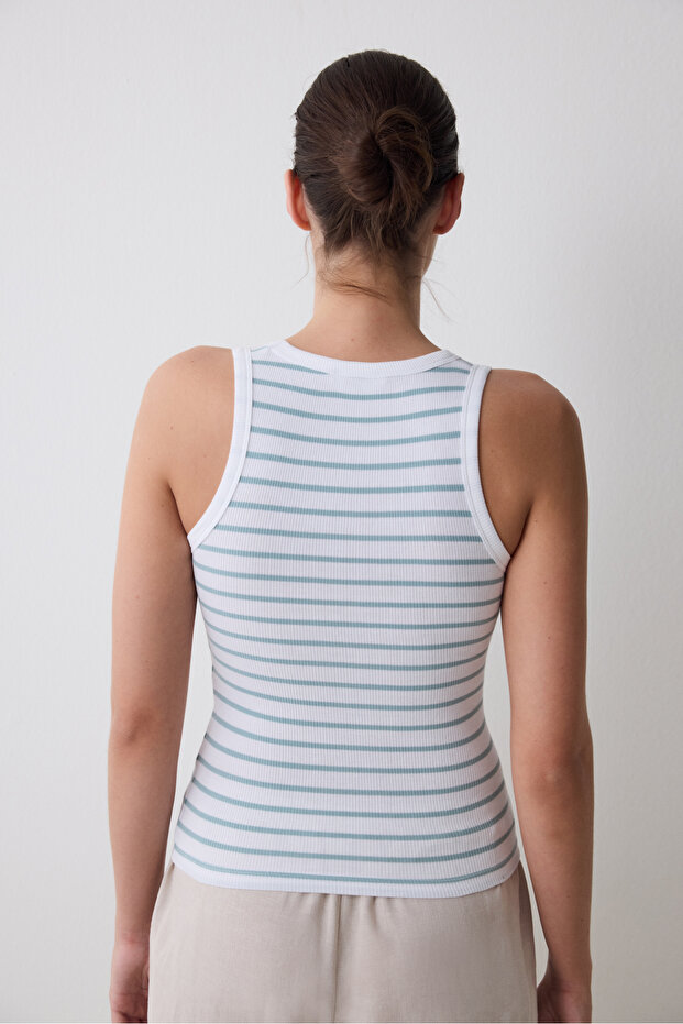 Basic Stripe Mint Üst - 4