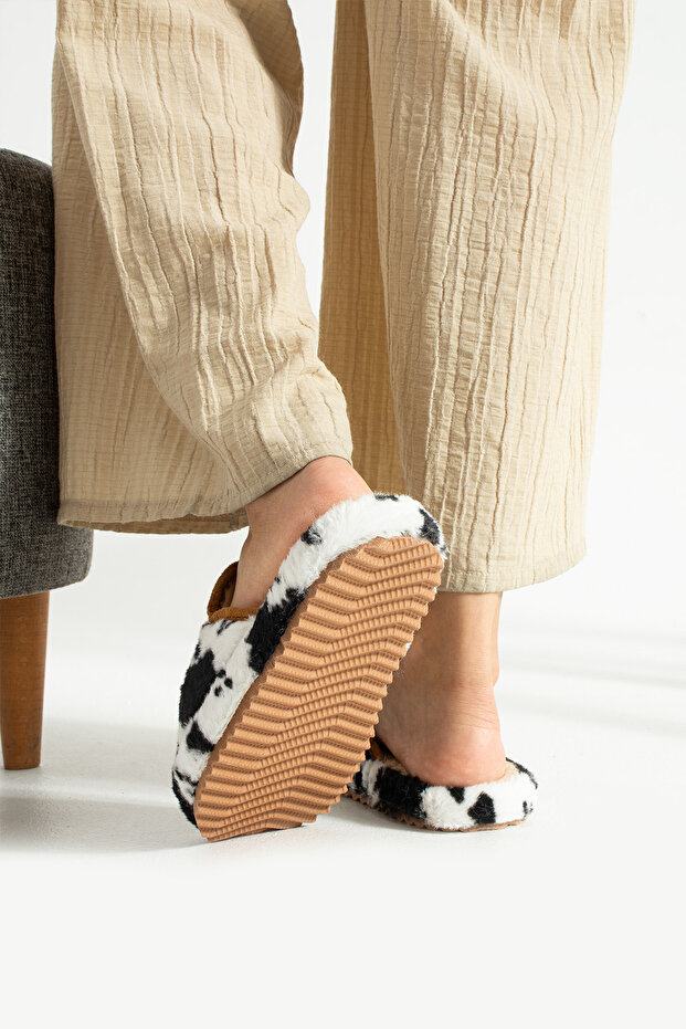 Bílé černé šedé vlněné zimní pantofle - 4