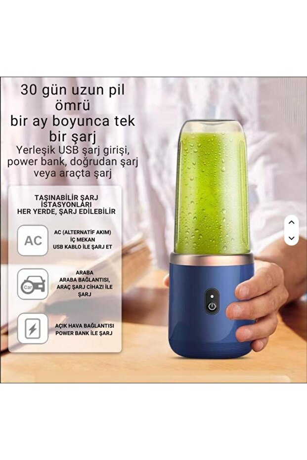 400Ml Kişisel Şarjlı Blender Taşınabilir Smoothies Shake'n Blender Meyve Sıkacağı 21000Rpm - 3