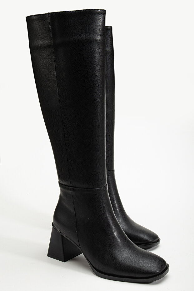 Ri̇ssoli̇ Thick Heeled Black Skin Women's Boots