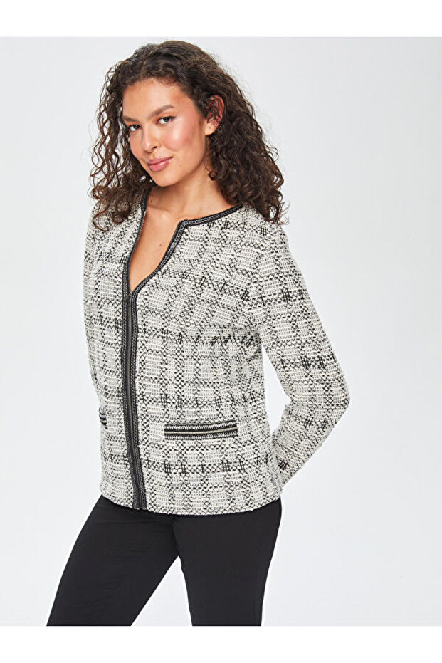 Şerit Detaylı Simli Örme Ceket 69181 - 2