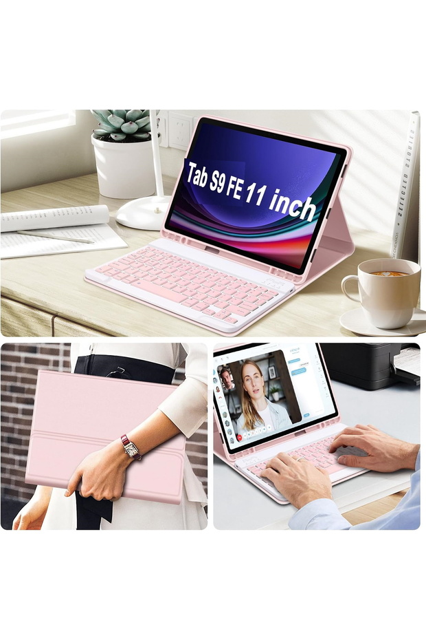 Galaxy Tab S9 Fe/S10 Fe/S10 Lite 10.9 Compatible Tablet Case with Pen Compartment and Bluetooth Turkish Q Keyboard - 3