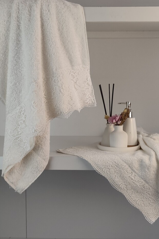 Guipure Lace Bath Towel Set - 100% Cotton Bath Set - Bridal Towel - Cream
