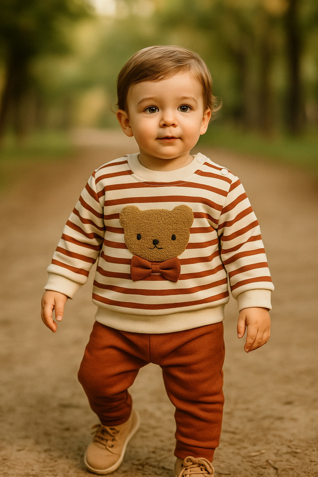 Bow Tie Bear Striped Suit