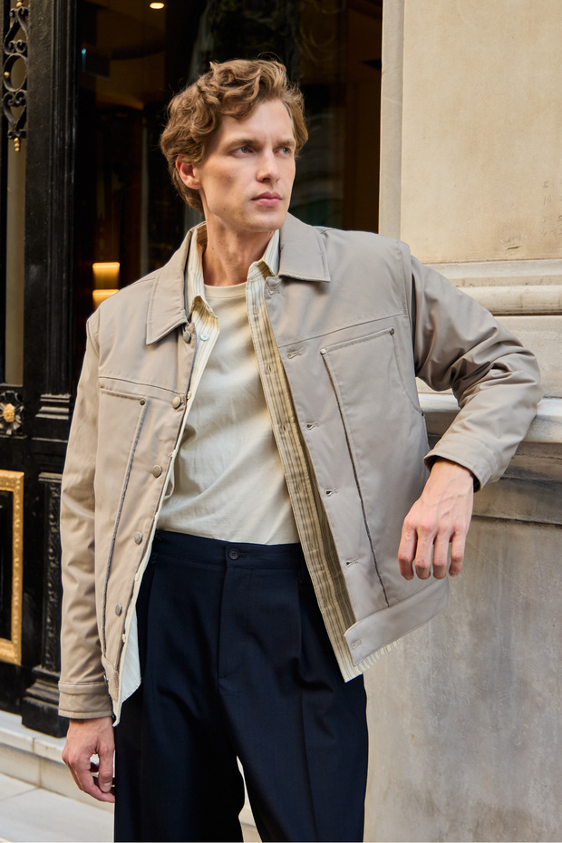 Erkek Modelli Kapitoneli Mont Ceket Bej - 4