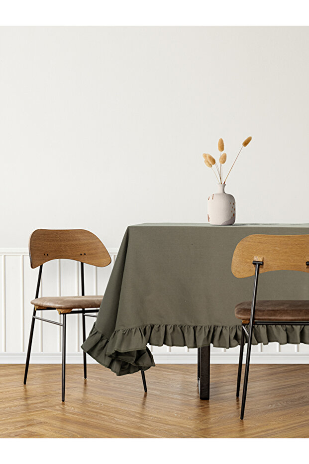 Buldan Cotton Linen Square Ruffle Tablecloth