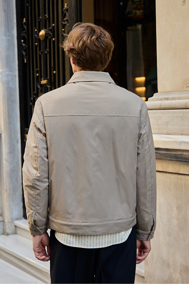 Erkek Modelli Kapitoneli Mont Ceket Bej - 8