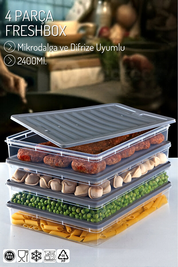 Set of 4 Freshbox Microwave and Diffracted Suitable Storage Container - 1