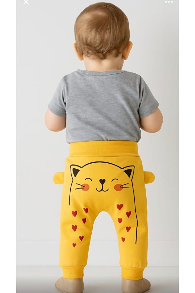 Pamuklu Kulaklı Kedi Baskılı Tek Alt Eşofman Pijama - 1