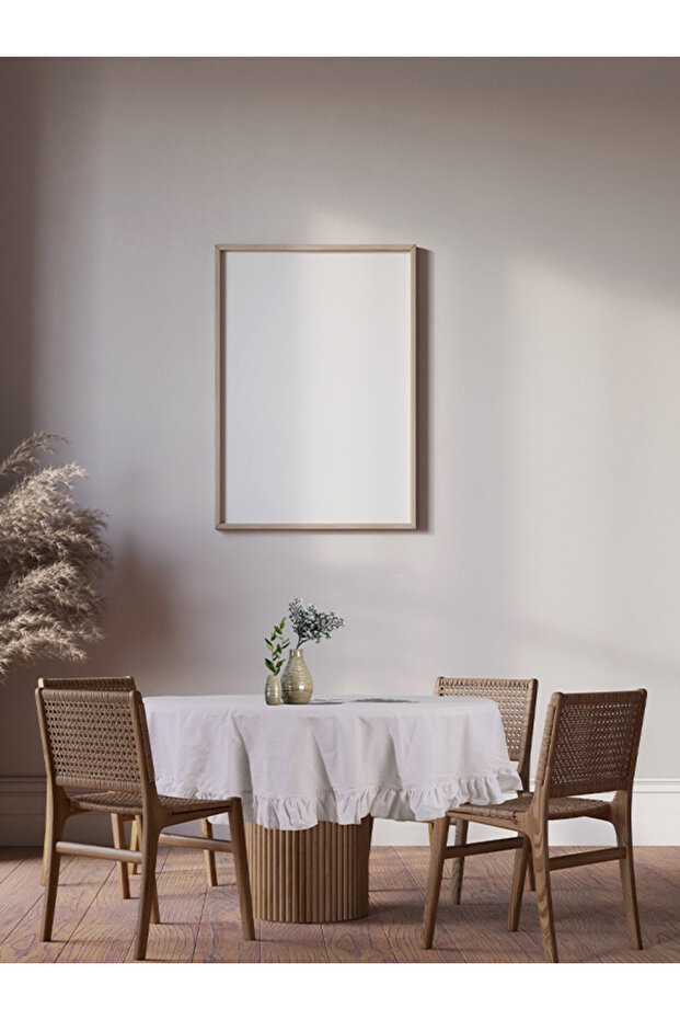 White Natural Buldan Fabric Fluffy Round Tablecloth
